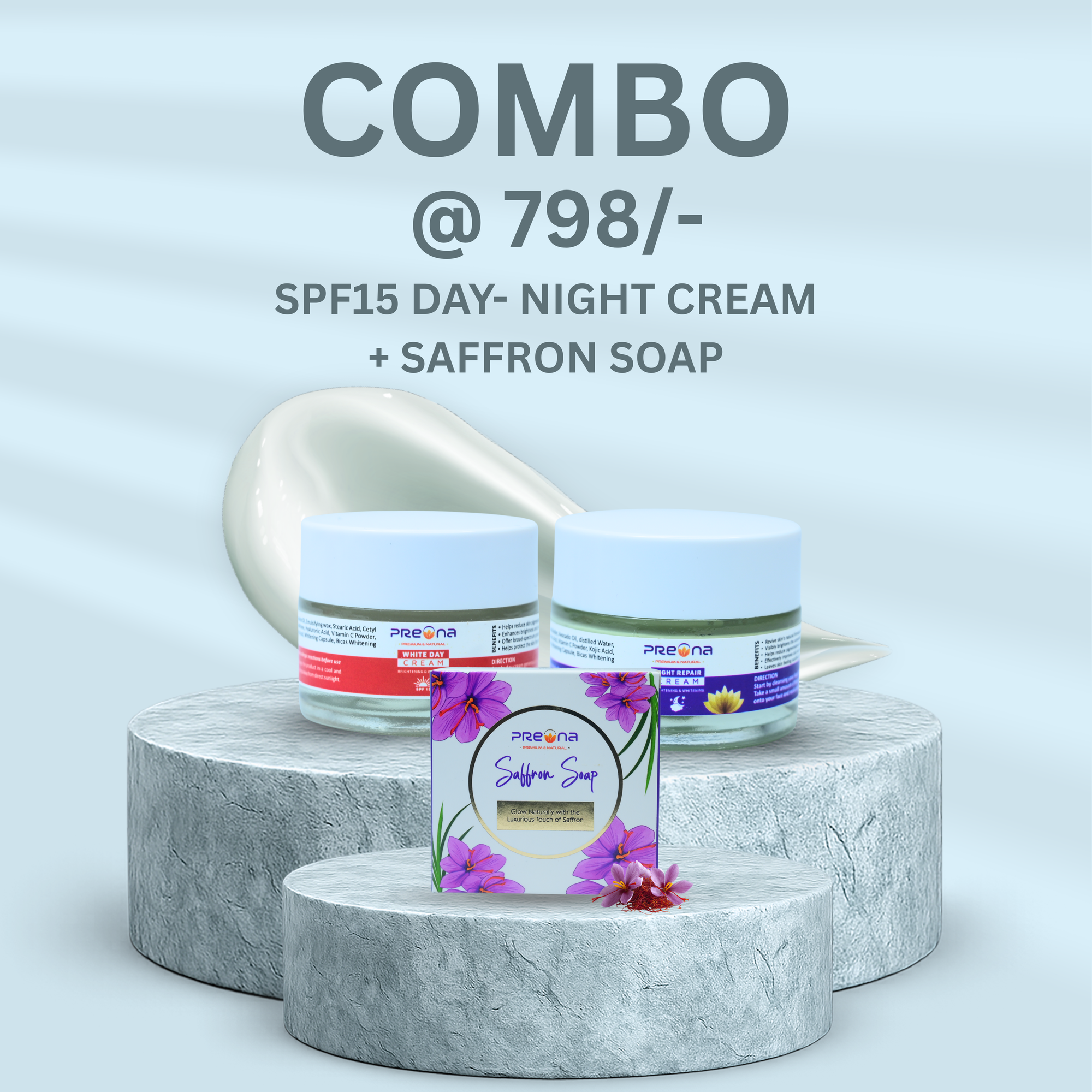 SPF15 Day Cream + Night Repair Cream + Goat Milk Soap